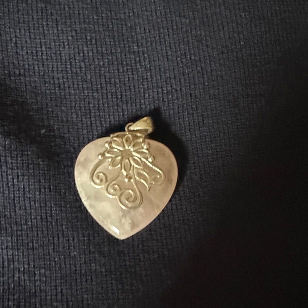 Silver & pink quartz Heart Pendant with Floral Design